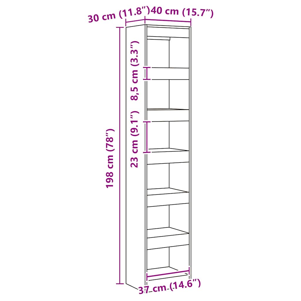 vidaXL Ντουλάπι βιβλίων/διαχωριστικό δωματίου Artisan Oak 40x30x198 cm