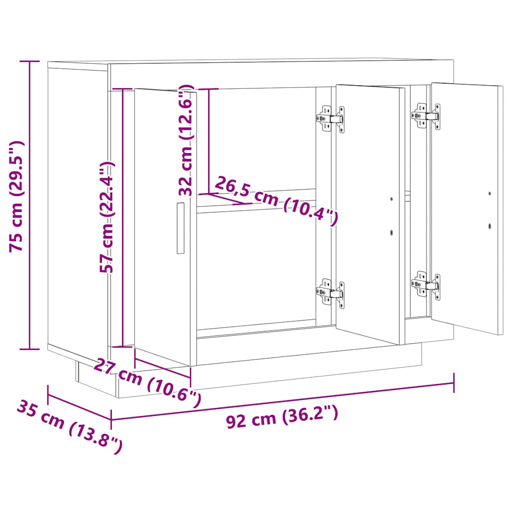 vidaXL Μπουφές Αρτισιανή Δρυς 92x35x75 εκ. από Επεξεργασμένο Ξύλο