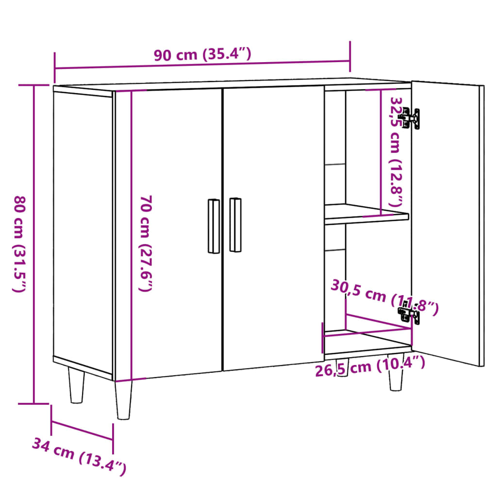 vidaXL Ντουλάπι Παλαιό Ξύλο 90 x 34 x 80 εκ. από Επεξεργασμένο Ξύλο