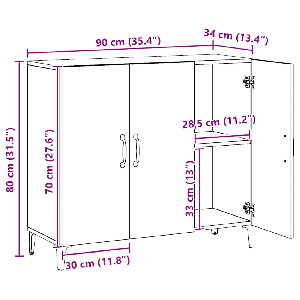 vidaXL Ντουλάπι Αρτισιανή Δρυς 90 x 34 x 80 εκ. από Επεξεργασμένο Ξύλο