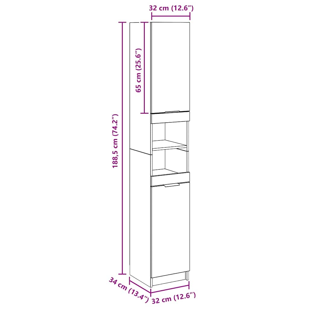 vidaXL Ντουλάπι μπάνιου Artisan Oak 32x34x188,5 cm Κατασκευασμένο ξύλο