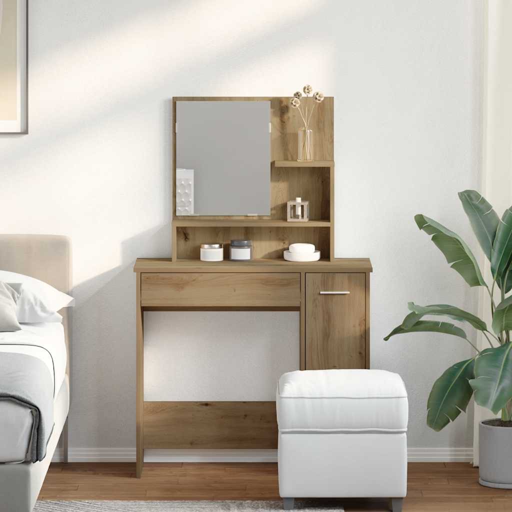 vidaXL Κομοδίνο με καθρέφτη Artisan Oak 86,5x35x136 cm