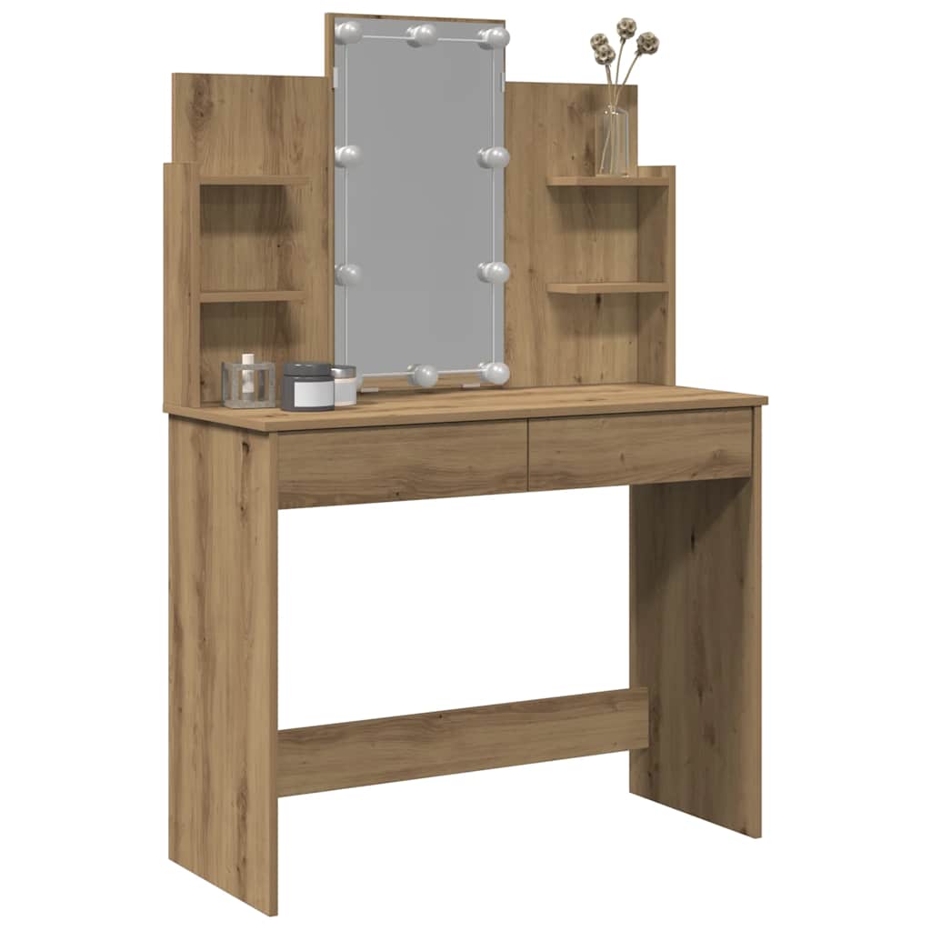 vidaXL Μπουντουάρ με LED Φώτα τεχνίτης Δρυς 96x40x142 εκ.