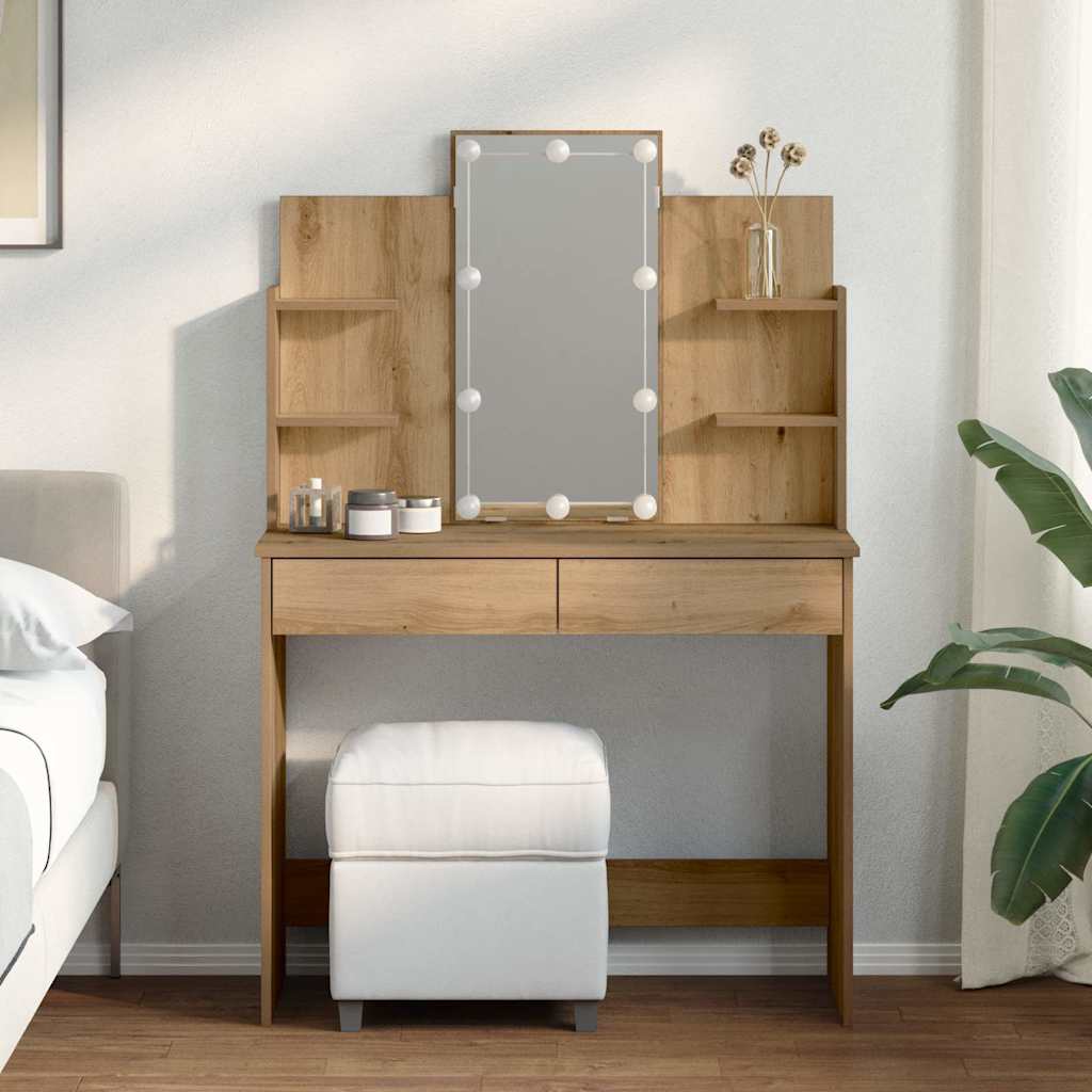 vidaXL Μπουντουάρ με LED Φώτα τεχνίτης Δρυς 96x40x142 εκ.