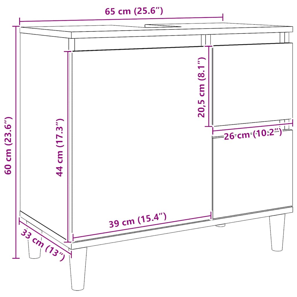 vidaXL Ντουλάπι Νιπτήρα Αρτισιανή Δρυς 65x33x60 εκ. Επεξ. Ξύλο