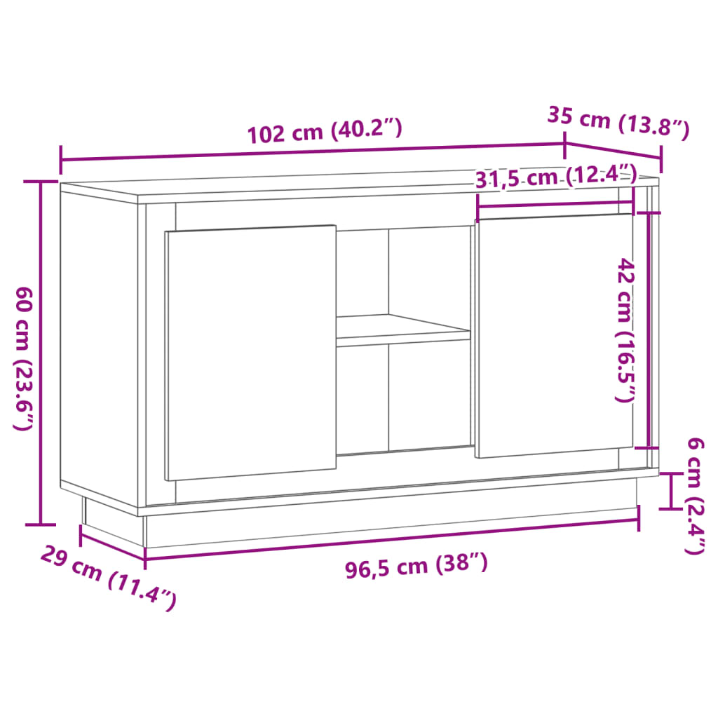 vidaXL Ντουλάπι Παλαιό Ξύλο 102x35x60 εκ. από Επεξεργασμένο Ξύλο