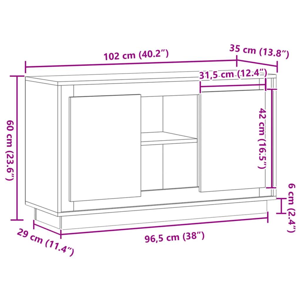 vidaXL Μπουφές Αρτισιανή Δρυς 102x35x60 εκ. από Επεξεργασμένο Ξύλο