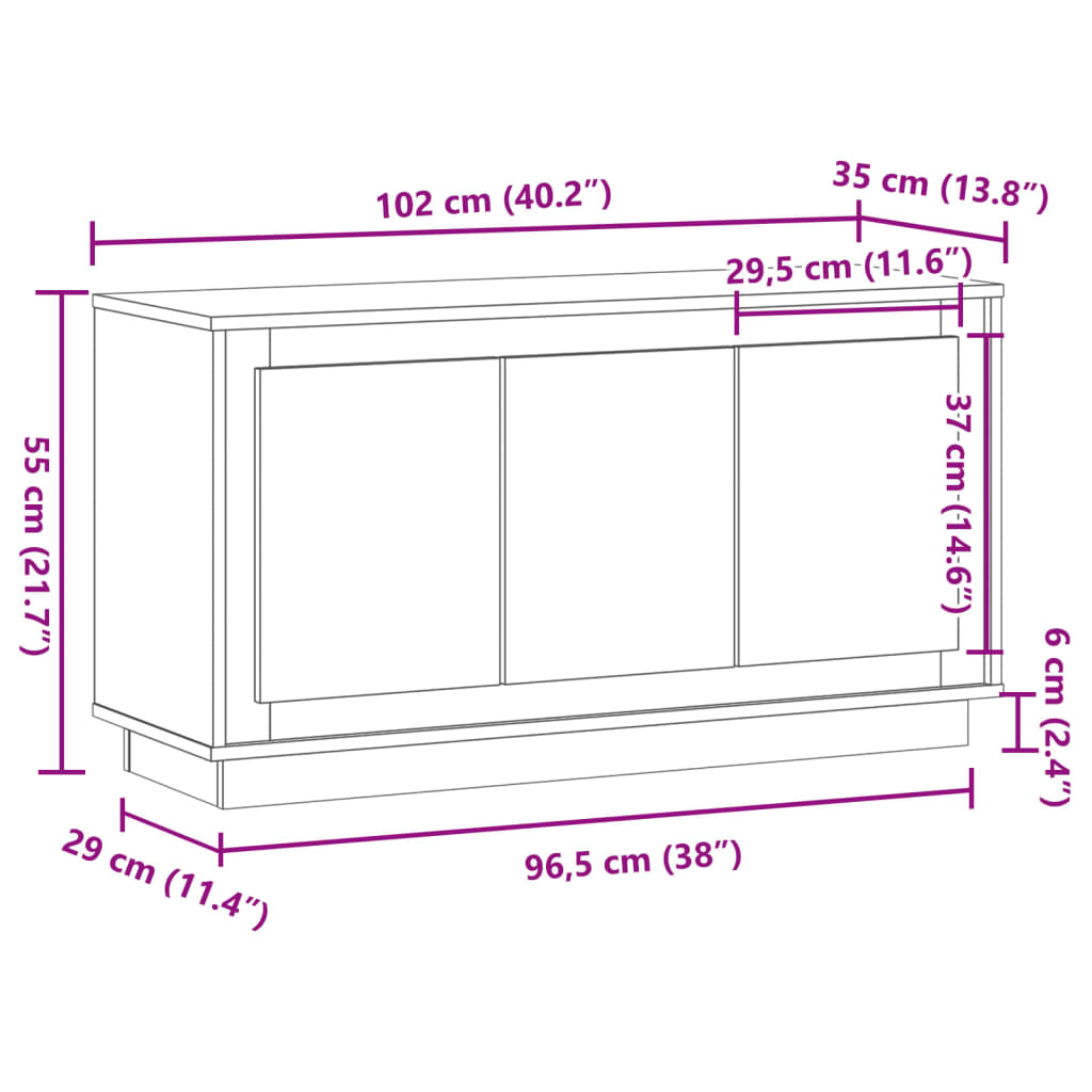 vidaXL Ντουλάπι Παλιό Ξύλο 102x35x55 εκ. από Επεξεργασμένο Ξύλο