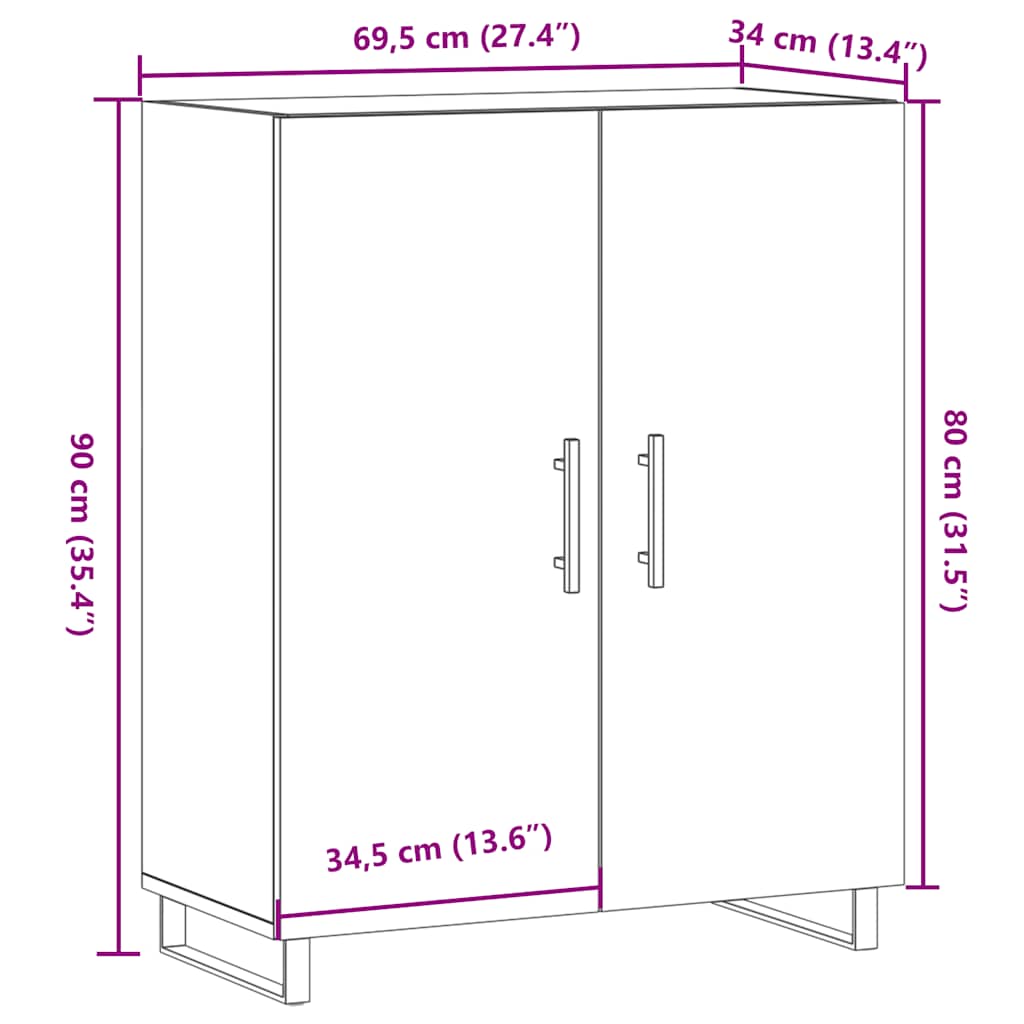 vidaXL Συρταριέρα Παλιό Ξύλο 69,5 x 34 x 90 εκ. από Επεξεργασμένο Ξύλο
