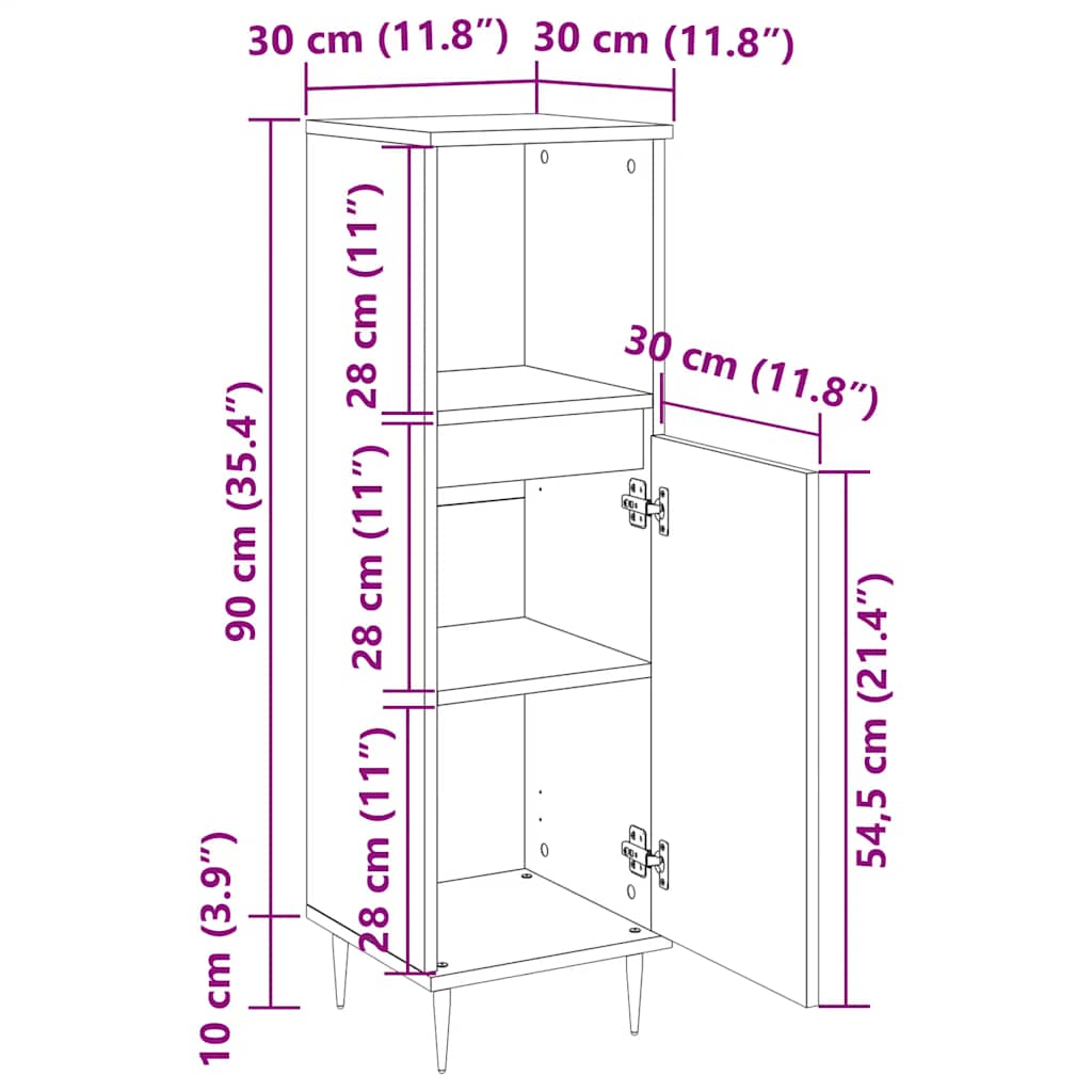 vidaXL Ντουλάπι μπάνιου Παλιό ξύλο 30x30x100 cm Κατασκευασμένο ξύλο