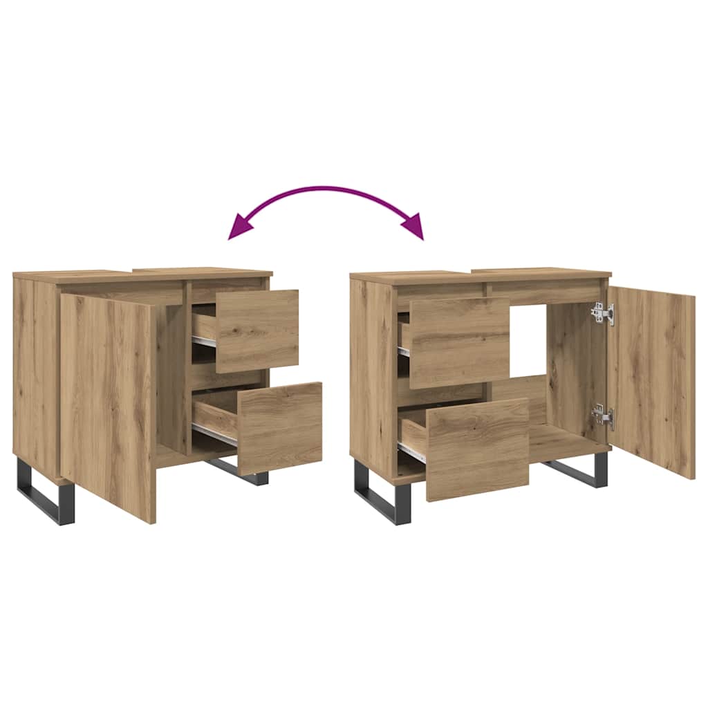 vidaXL Ντουλάπι Νιπτήρα Μπάνιου Αρτισιανή Δρυς 65x33x60 εκ. Επεξ. Ξύλο