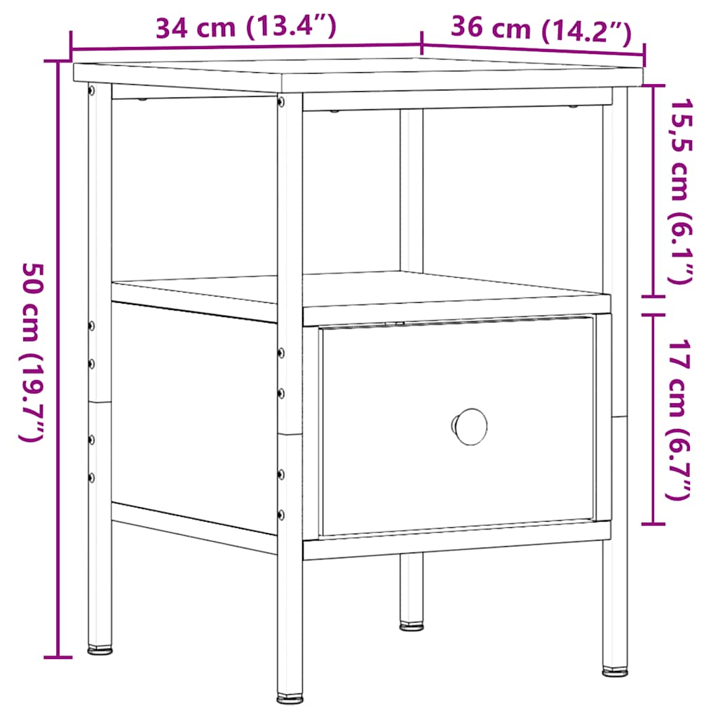 vidaXL Κομοδίνα 2 τεμ. Όψη Παλαιού Ξύλου 34x36x50 εκ. από Επεξ. Ξύλο