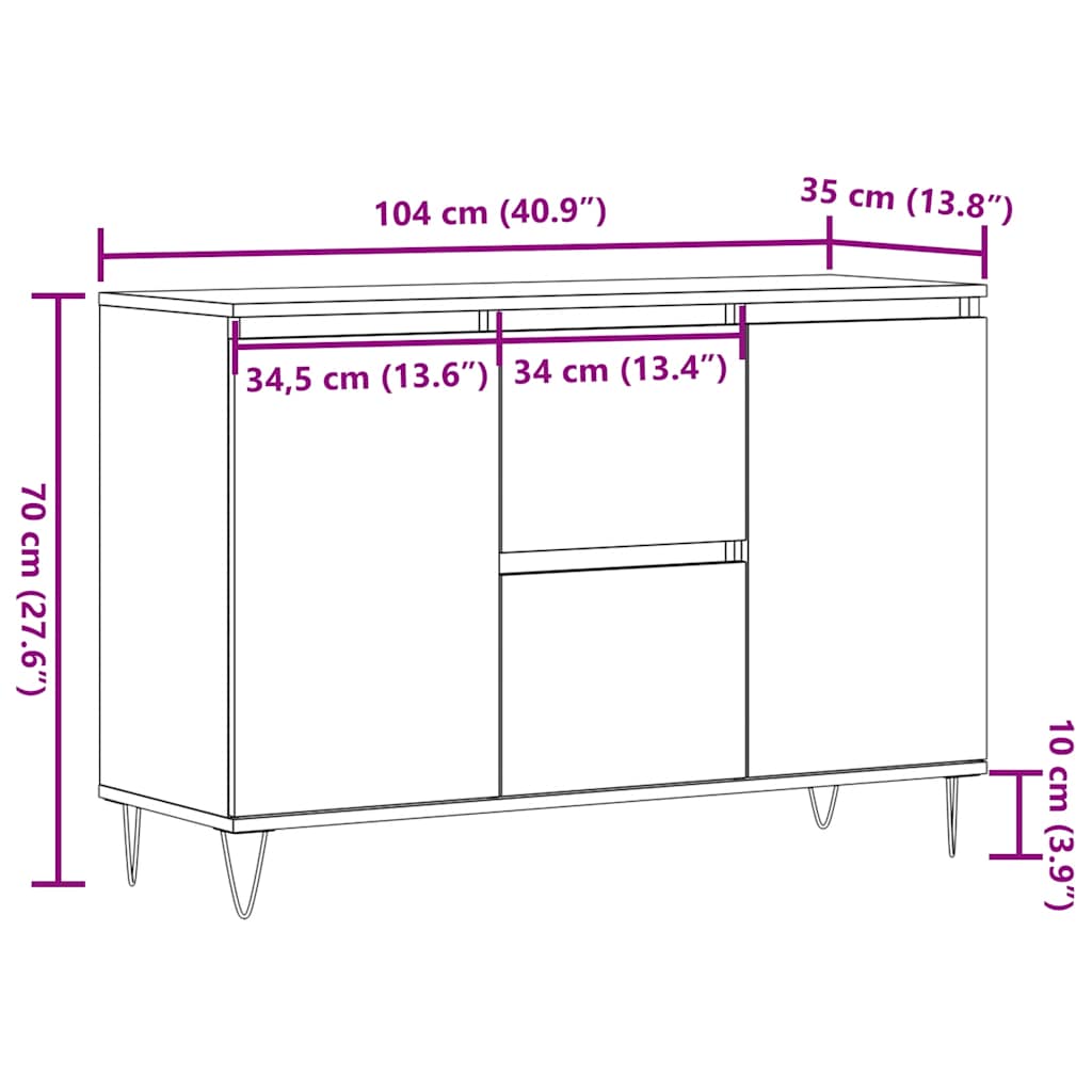 vidaXL Μπουφές Παλιό ξύλο 101,5 x 35 x 70 εκ. από Επεξεργασμένο Ξύλο
