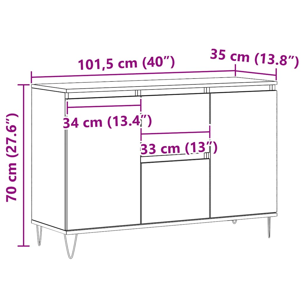 vidaXL Μπουφές Δρυς τεχνίτης 101,5 x 35 x 70 εκ. από Επεξεργασμένο Ξύλο