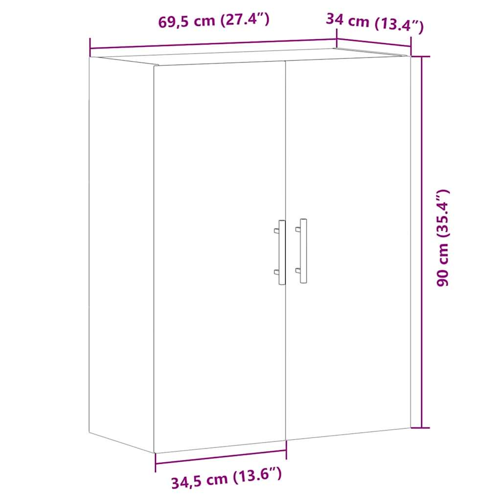 vidaXL Ντουλάπι Τοίχου Δρυς τεχνίτης 69,5 x 34 x 90 εκ.