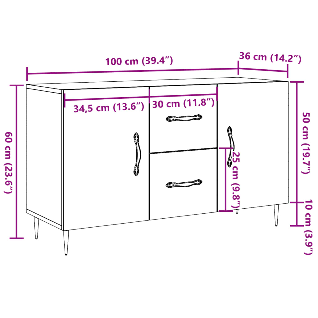 vidaXL Σκευοθήκη Δρυς τεχνίτης 100x36x60 cm Κατασκευασμένο ξύλο