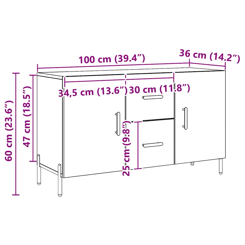 vidaXL Σκευοθήκη Δρυς τεχνίτης 100x36x60 cm Κατασκευασμένο ξύλο