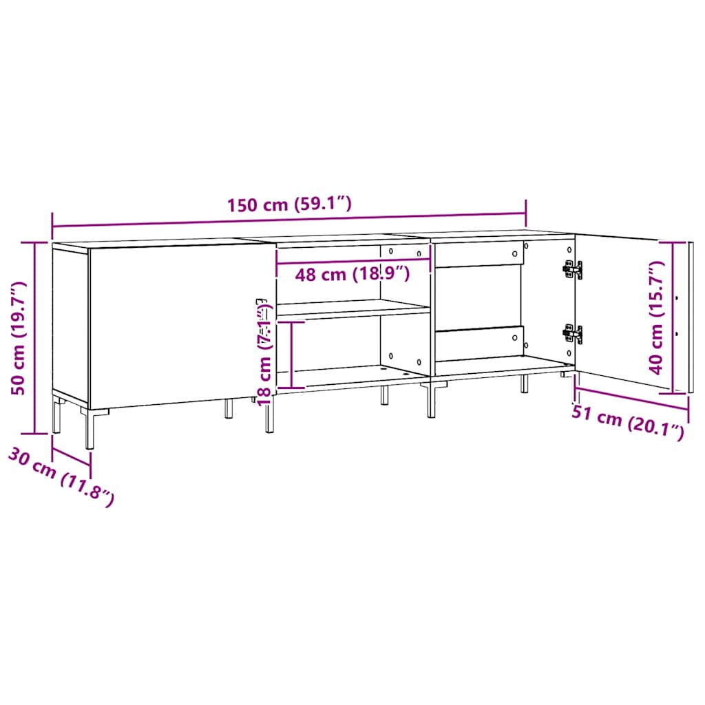 vidaXL Έπιπλο Τηλεόρασης Δρυς τεχνίτης 150x30x50 εκ. Επεξ. Ξύλο