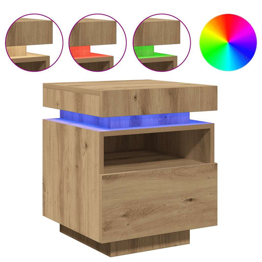 vidaXL Κομοδίνο με φώτα LED Artisan Oak 40x39x48,5 cm