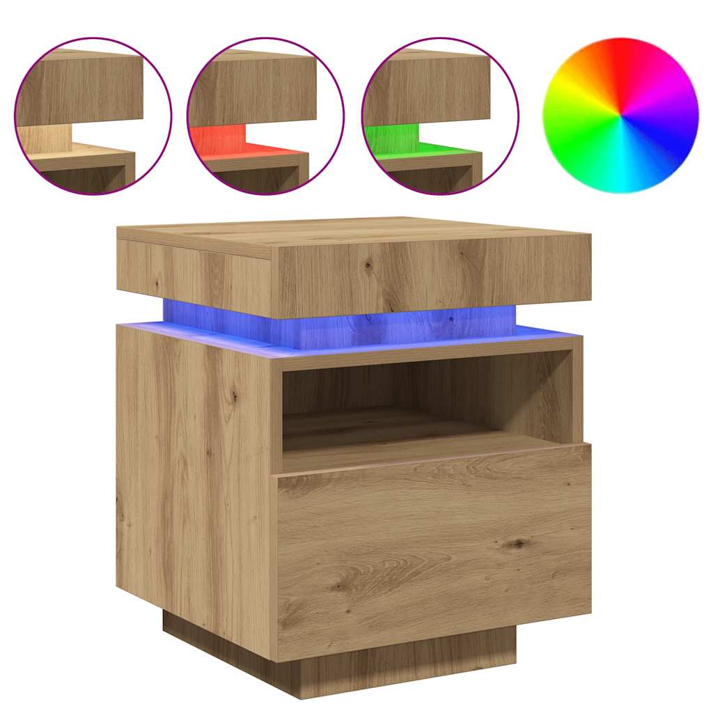 vidaXL Κομοδίνα με φώτα LED 2 τεμ Artisan Oak 40x39x48,5 cm