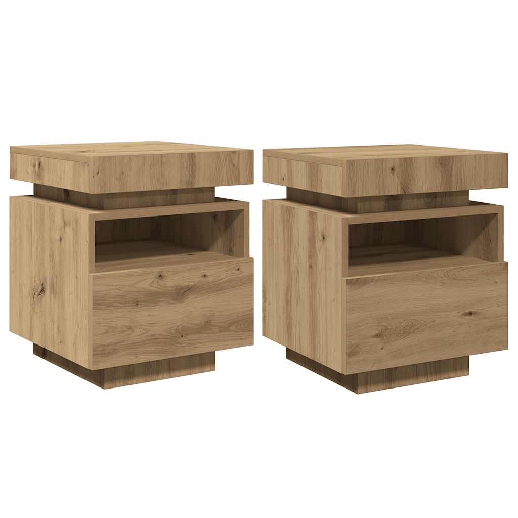 vidaXL Κομοδίνα με φώτα LED 2 τεμ Artisan Oak 40x39x48,5 cm
