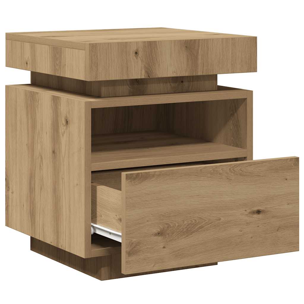 vidaXL Κομοδίνα με φώτα LED 2 τεμ Artisan Oak 40x39x48,5 cm
