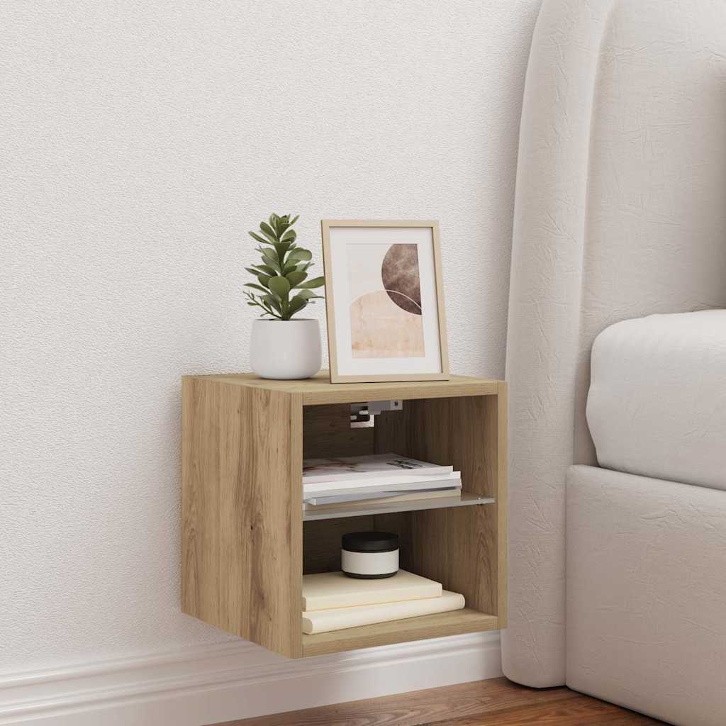 vidaXL Έπιπλο Τοίχου Τηλεόρασης με LED τεχνίτης Δρυς 30 x 28,5 x 30εκ.