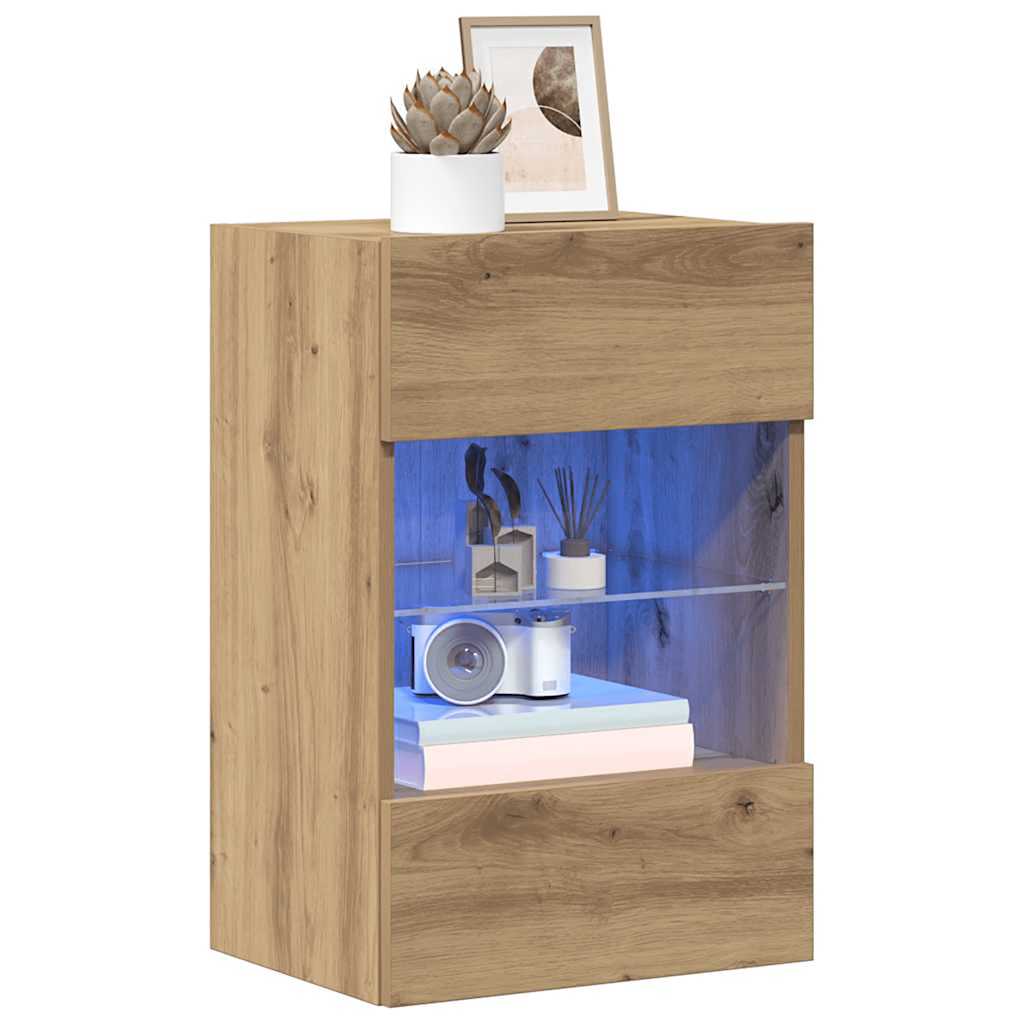 vidaXL Κρεμαστά ντουλάπια με φώτα LED για τηλεόραση 2 Τεμ. τεχνίτης Δρυς 40x30x60,5εκ.