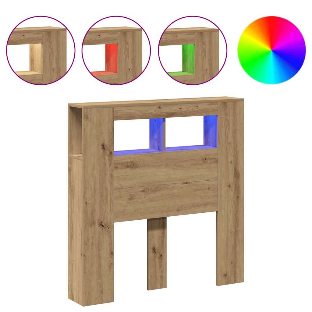 vidaXL Κεφαλάρι Κρεβατιού με LED τεχνίτης Δρυς 100x18,5x103,5 εκ