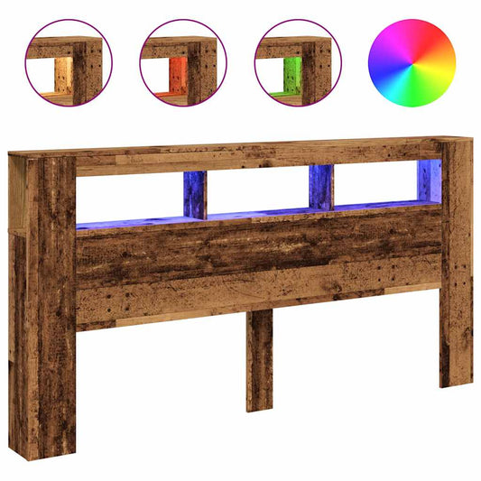 vidaXL LED κεφαλάρι Παλιό ξύλο 200x18,5x103,5 cm Κατασκευασμένο ξύλο