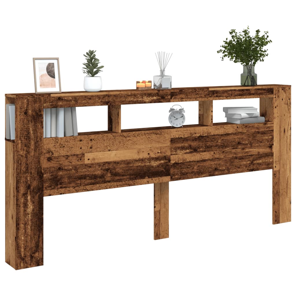 vidaXL LED κεφαλάρι Παλιό ξύλο 220x18,5x103,5 cm Κατασκευασμένο ξύλο