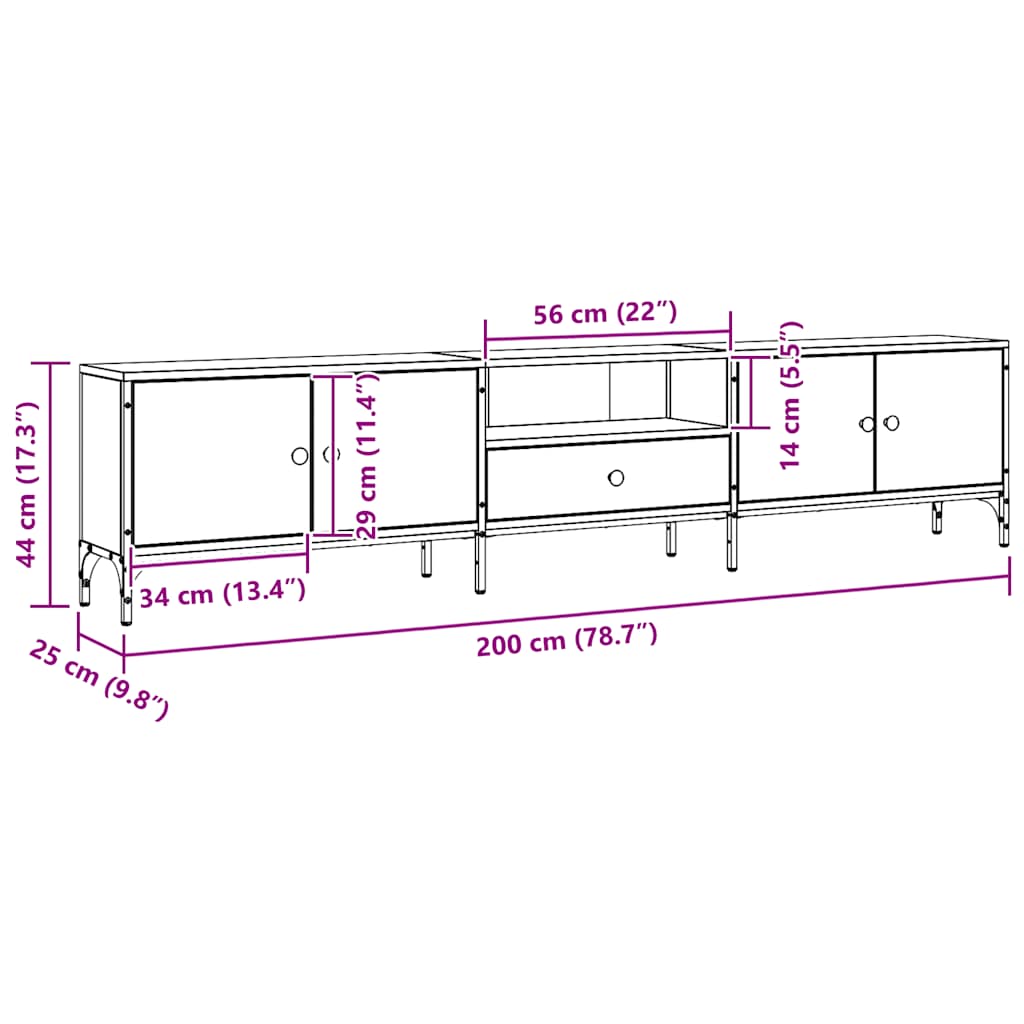 vidaXL Έπιπλο Τηλεόρασης με Συρτάρι Δρυς 200x25x44 εκ Επεξ. Ξύλο