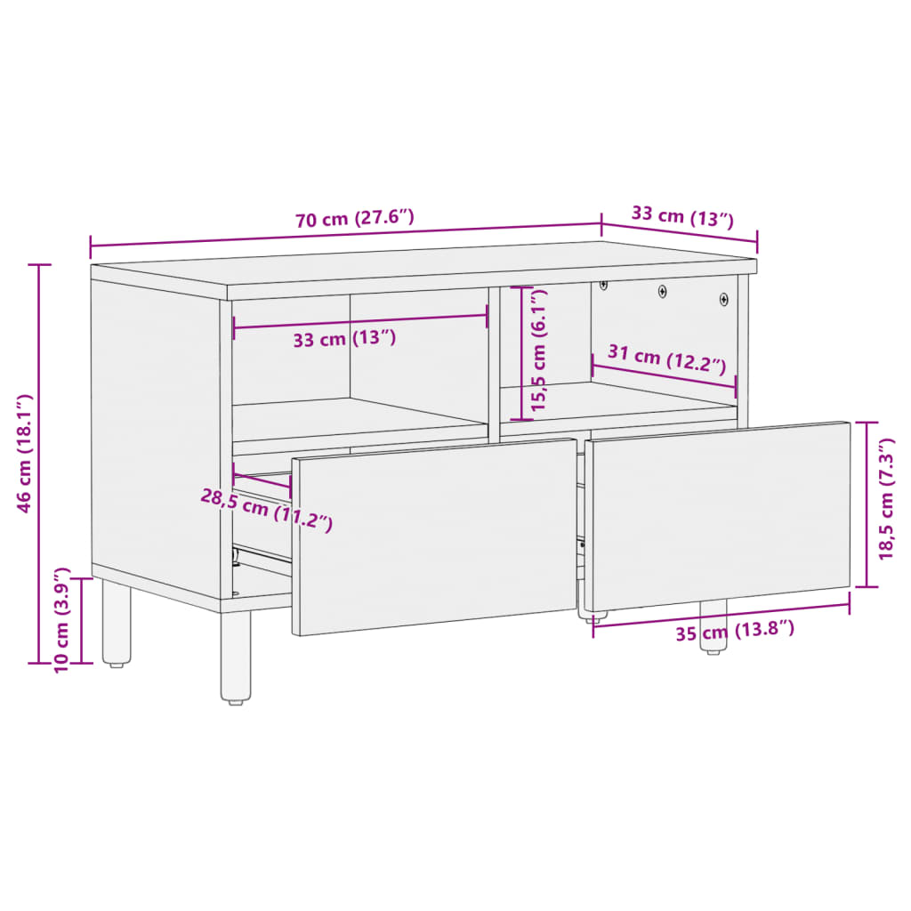 vidaXL Έπιπλο Τηλεόρασης Μαύρο 70x33x46 εκ. από Επεξεργ. Ξύλο