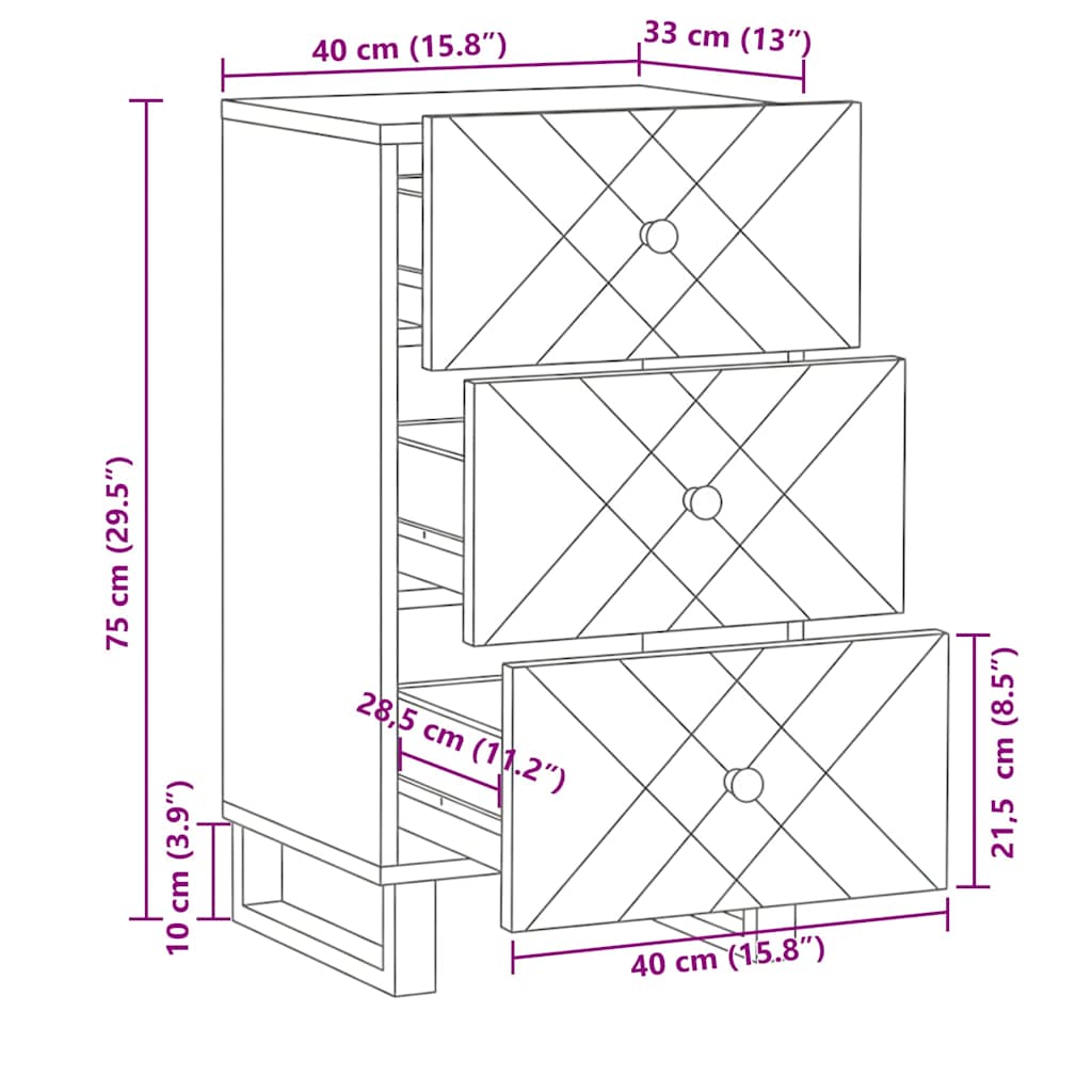 vidaXL Σκευοθήκη μαύρο 40x33x75 cm μασίφ ξύλο Μάνγκο