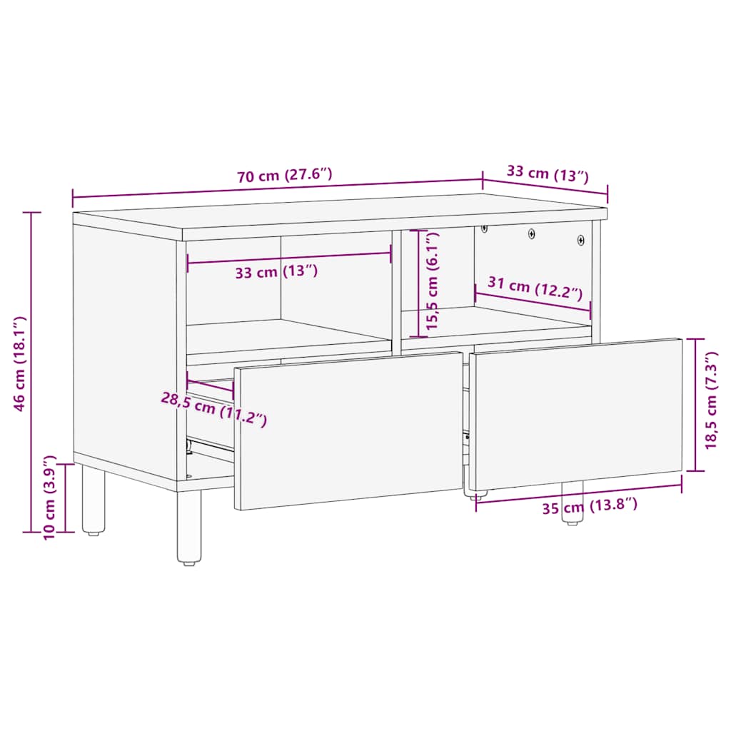 vidaXL Ντουλάπι τηλεόρασης καφέ 70x33x46 cm μασίφ ξύλο Mango