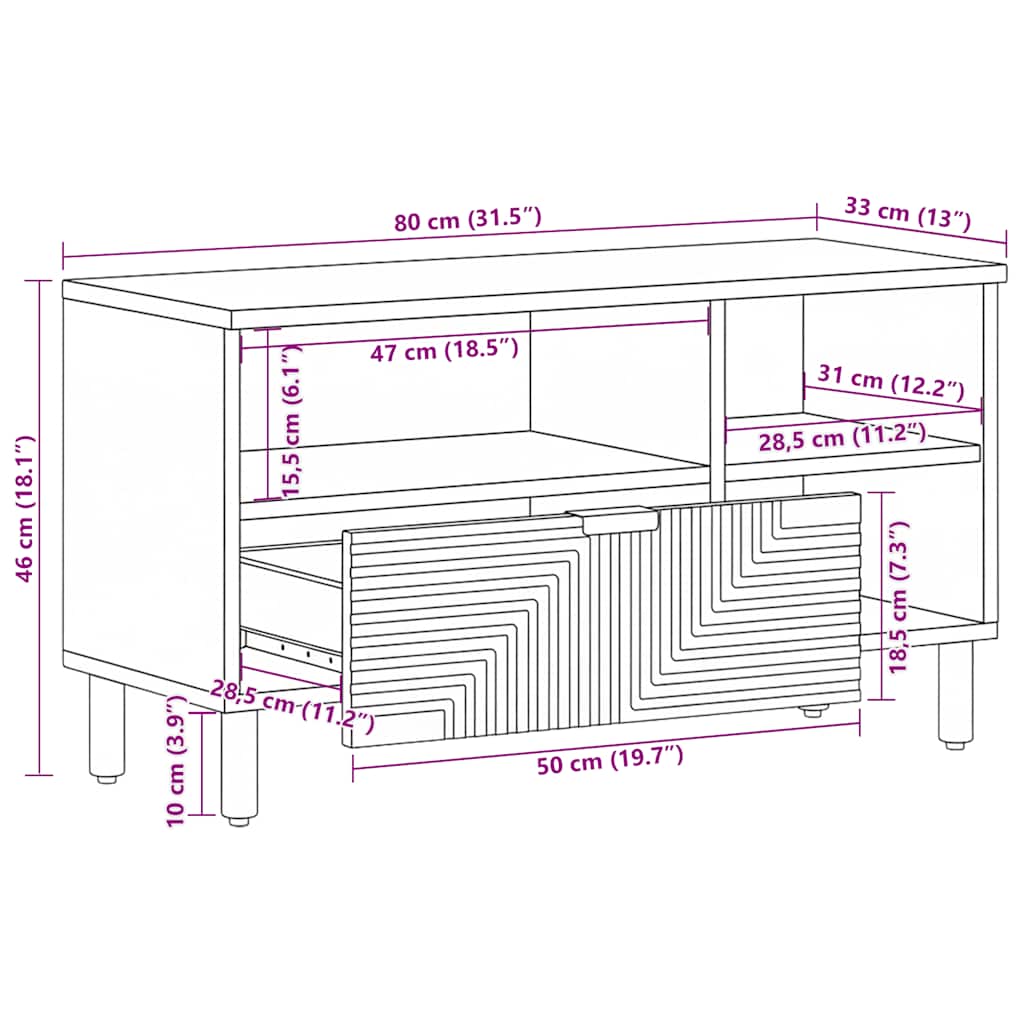 vidaXL Ντουλάπι τηλεόρασης καφέ 80x33x46 cm μασίφ ξύλο Mango
