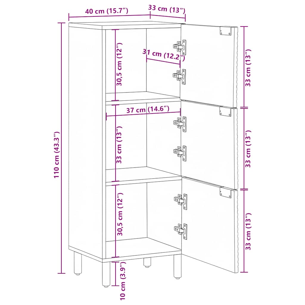 vidaXL Highboard καφέ 40x33x110 cm μασίφ ξύλο Mango