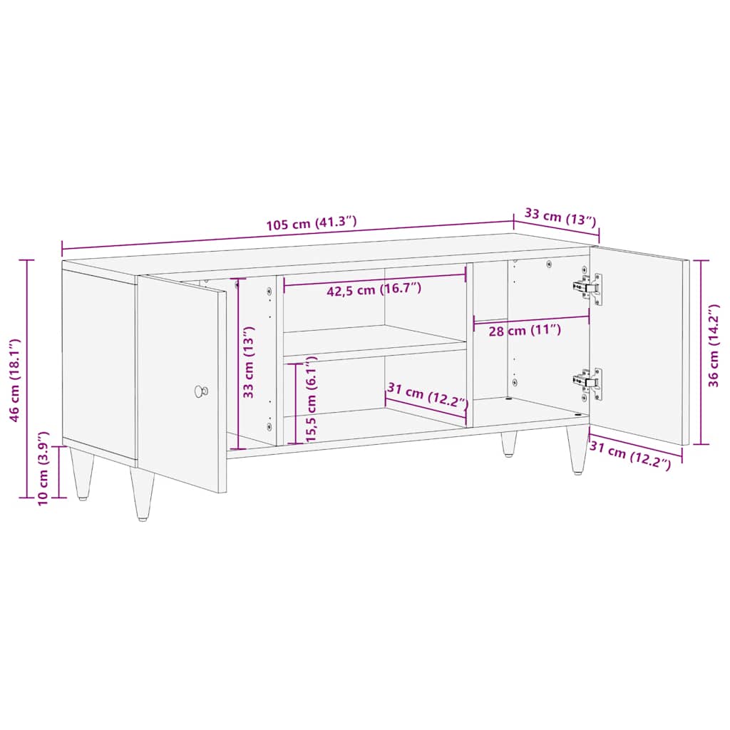 ντουλάπι τηλεόρασης vidaXL ανοιχτό γκρι 105x33,5x46cm μασίφ ξύλο Mango