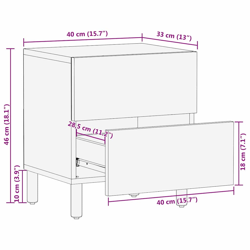 vidaXL Κομοδίνο με συρτάρι Καφέ 40 x 33 x 46 εκ. Στερεό ξύλο μάνγκο