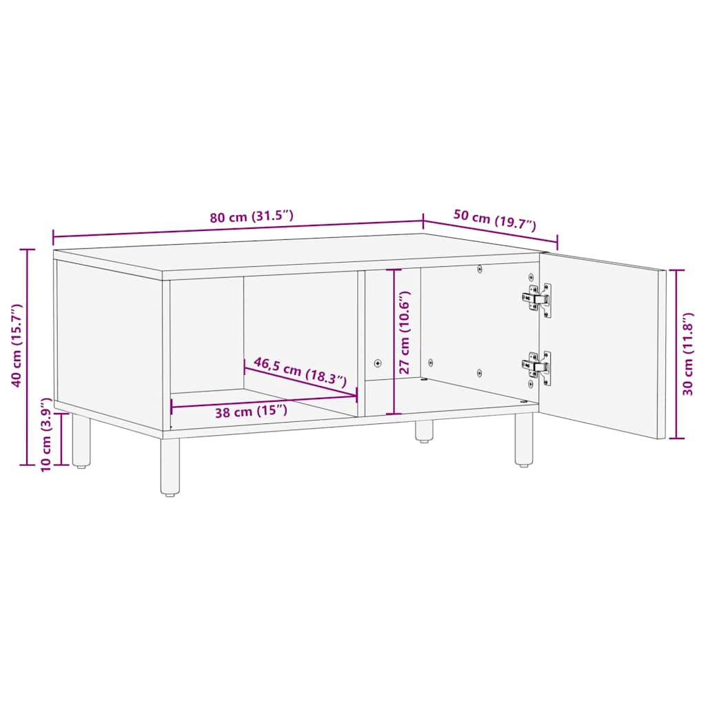 vidaXL Τραπεζάκι σαλονιού Καφέ 80 x 50 x 40 cm Στερεό ξύλο μάνγκο