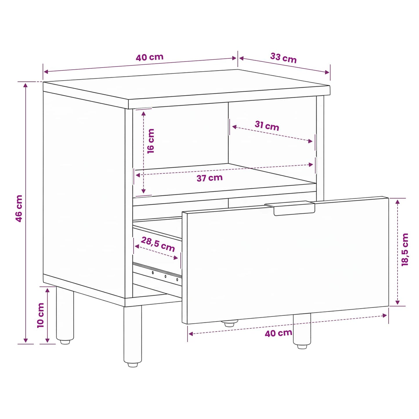 vidaXL Κομοδίνο με συρτάρι Καφέ 40 x 33 x 46 εκ. Στερεό ξύλο μάνγκο