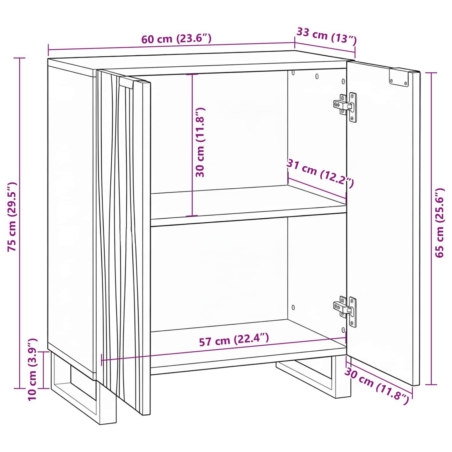 vidaXL Κονσόλα - 60 x 33.5 x 75 εκ., φτιαγμένη από μασίφ ξύλο μάνγκο.