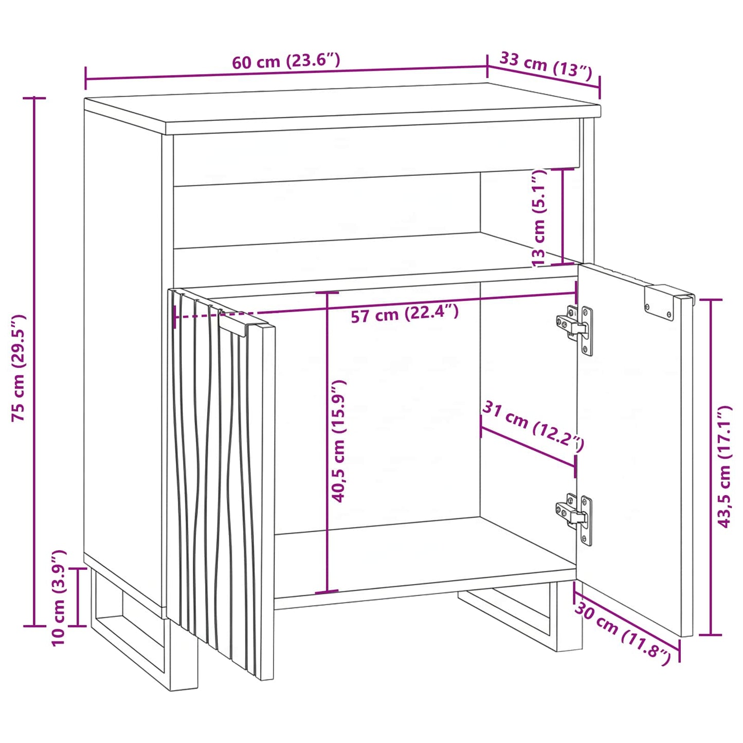 vidaXL Πλαϊνό Γραφείο Καφέ 60 x 33 x 75 cm Μασίφ ξύλο μάνγκο