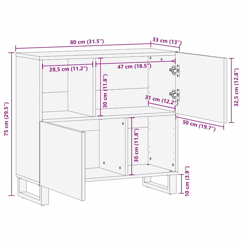 vidaXL Μπουφές Καφέ 80 x 33 x 75 εκ Μασίφ ξύλο μάνγκο