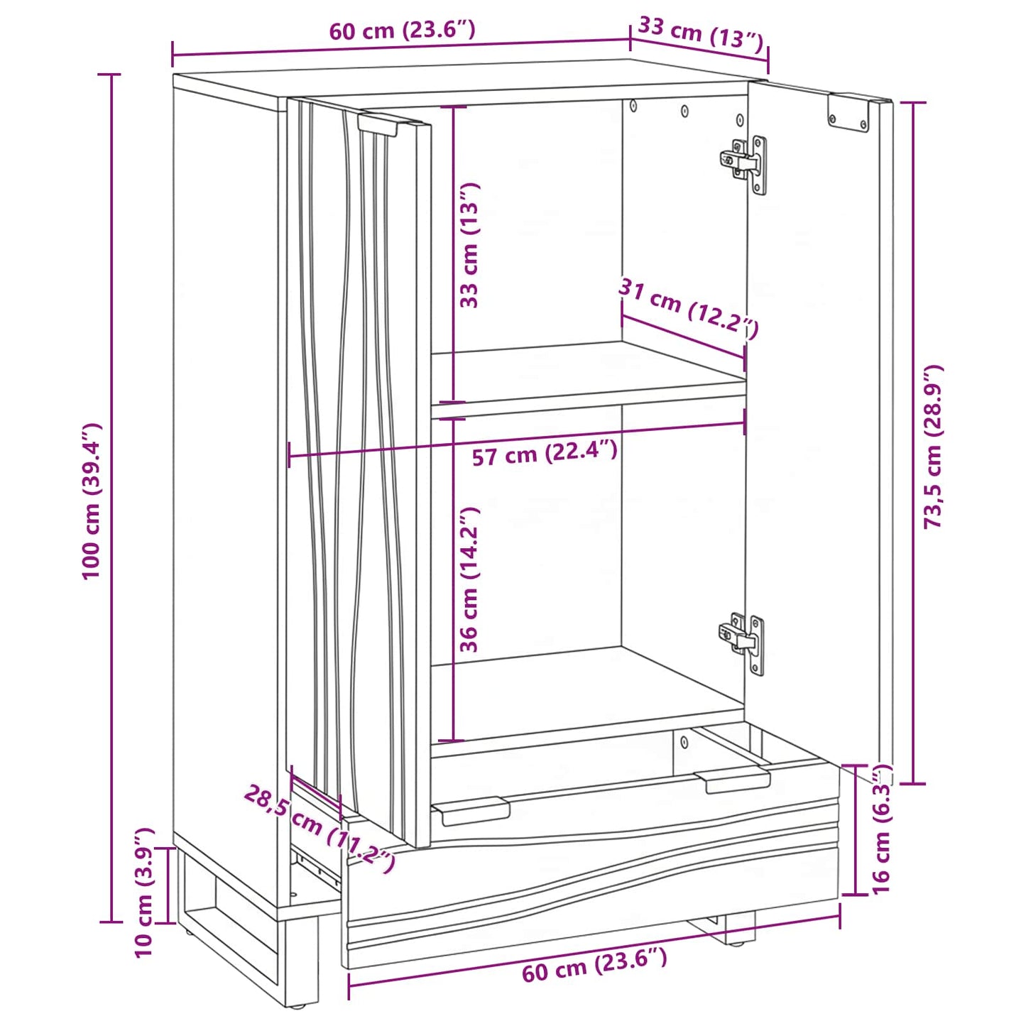 vidaXL Υψηλό Κεφαλάκι Καφέ 60 x 33 x 100 εκ. Μασίφ ξύλο μάνγκο