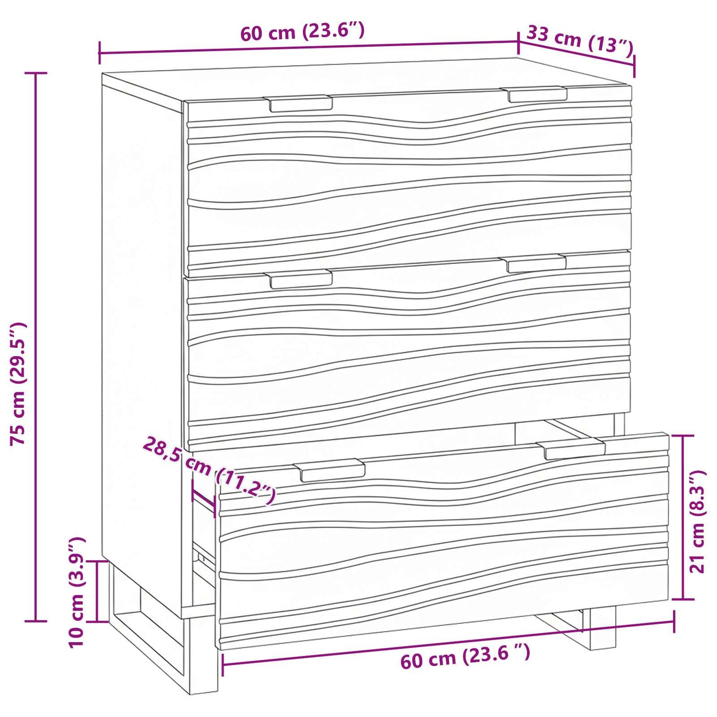 vidaXL Κονσόλα - 60x33.5x75 εκ., φτιαγμένη από στερεό μάνγκο