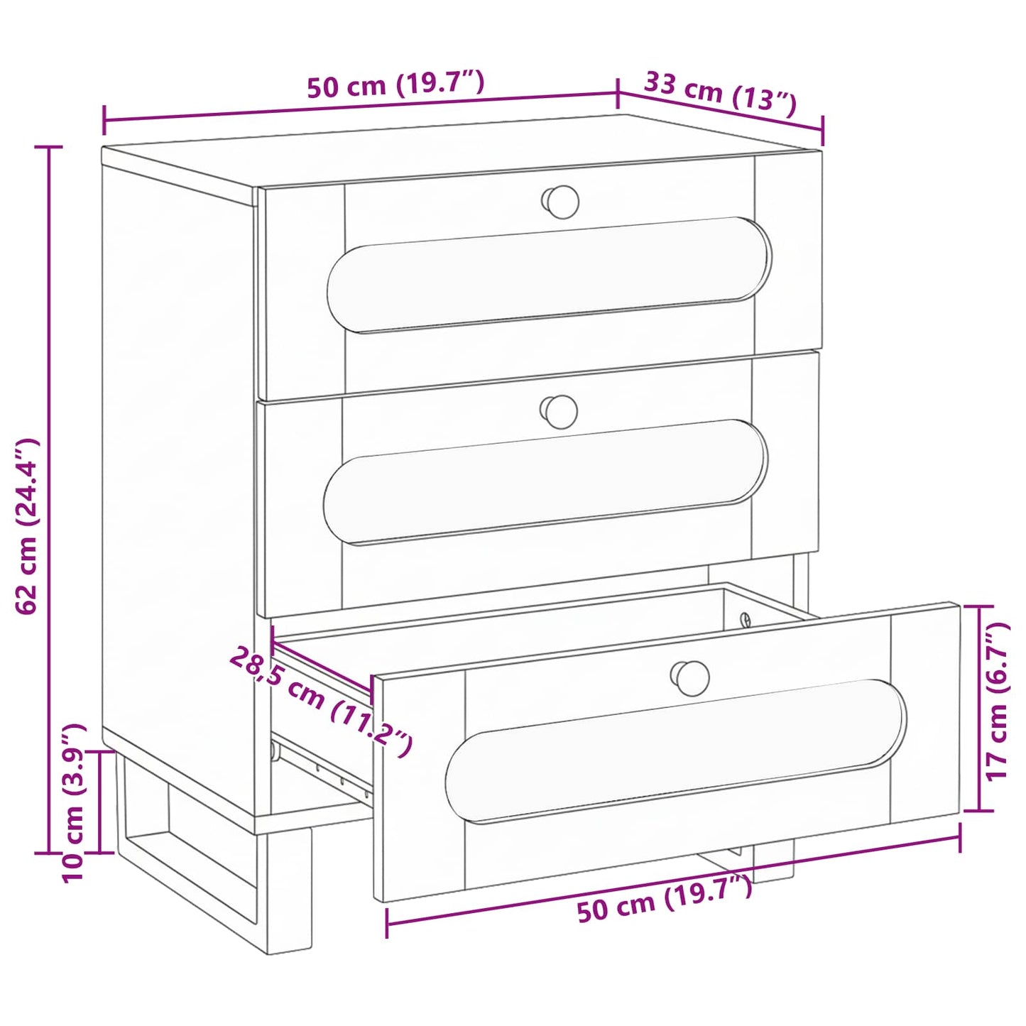 vidaXL Κομοδίνο με συρτάρι Φυσικό 50 x 33 x 62 εκ. Στερεό ξύλο μάνγκο