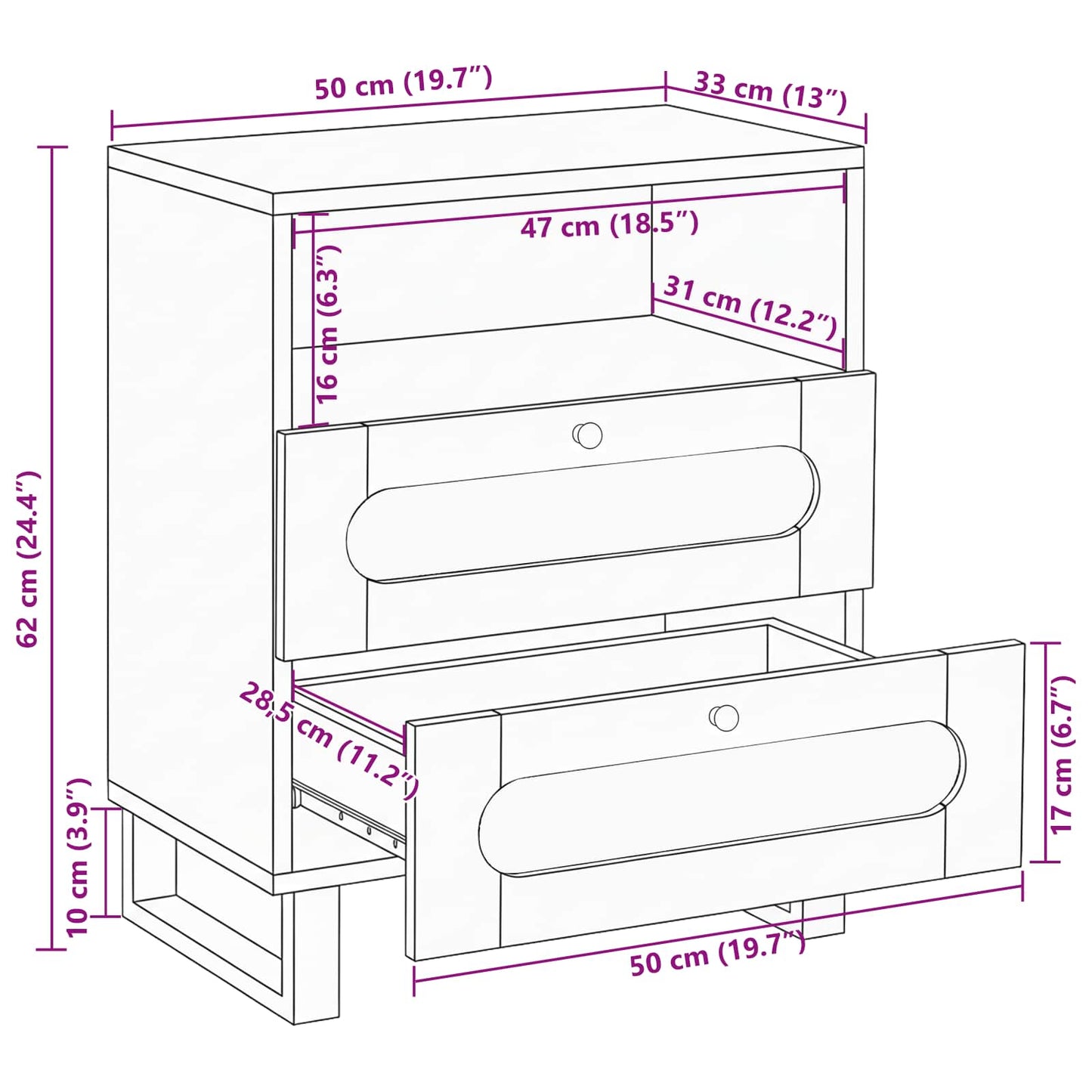 vidaXL Κομοδίνο με συρτάρι Φυσικό 50 x 33 x 62 εκ. Στερεό ξύλο μάνγκο