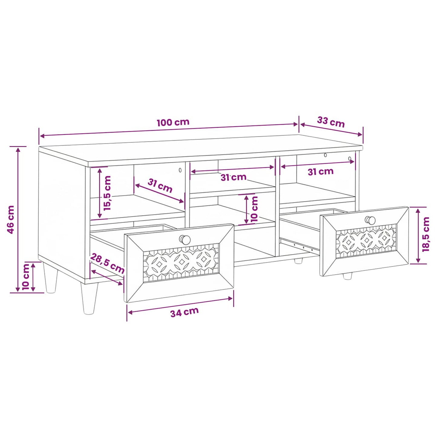 vidaXL Ντουλάπι TV με συρτάρι 100 x 33 x 46 εκ Στερεό ξύλο μάνγκο