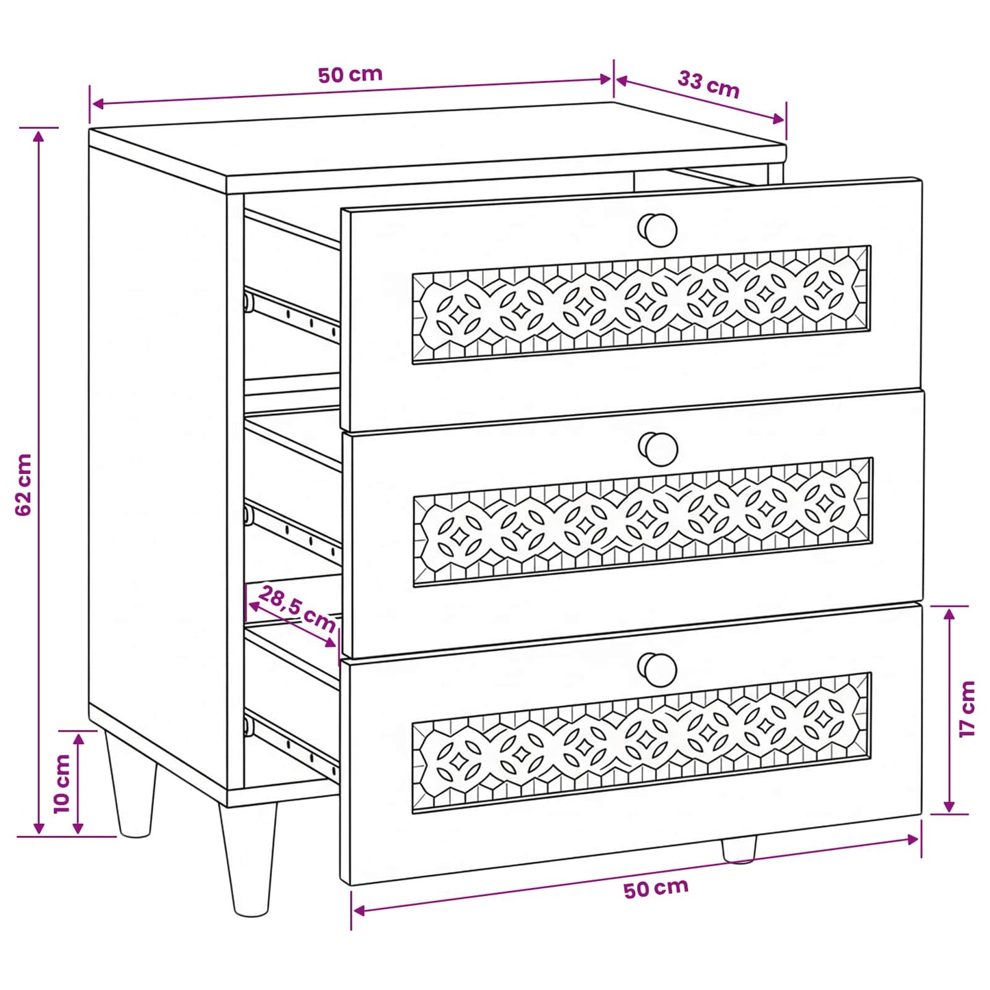 vidaXL Κομοδίνο Λευκό 50 x 33 x 62 εκ. Επεξεργασμένο Ξύλο